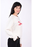 Women Sweater Pieces Pctamila O-Neck Cloud Dancer Pattern Big Lobster